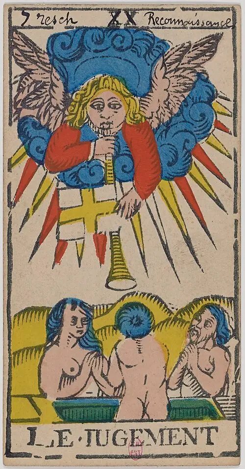Das Gericht · Le Jugement. Historische Camoin-Karte, um 1890–1900, nach dem Conver-Muster.