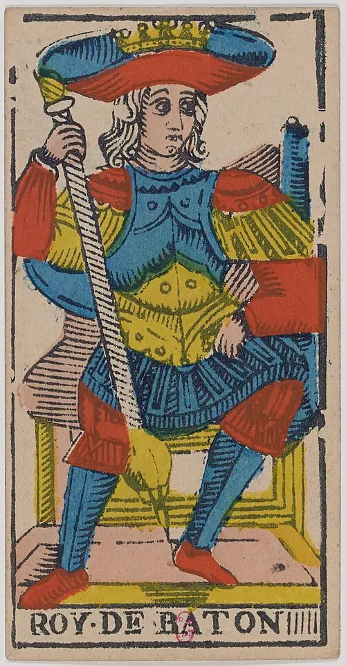 König der Stäbe · Roi de Bâtons. Historische Camoin-Karte, um 1890–1900, nach dem Conver-Muster.