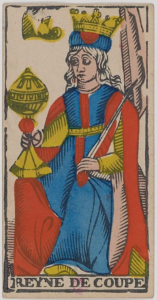 Königin der Kelche · Reine de Coupes. Historische Camoin-Karte, um 1890–1900, nach dem Conver-Muster.