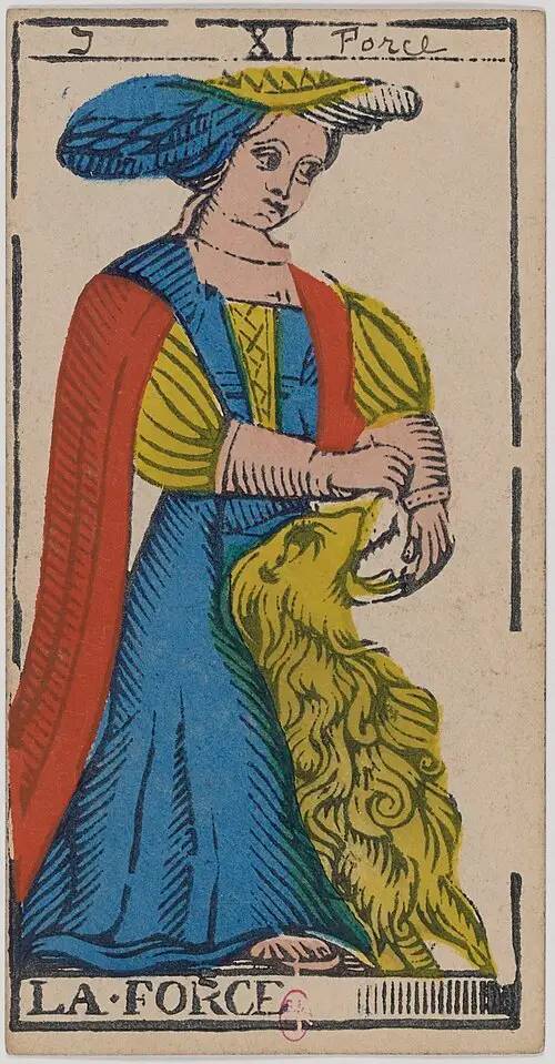 Die Kraft · La Force. Historische Camoin-Karte, um 1890–1900, nach dem Conver-Muster.