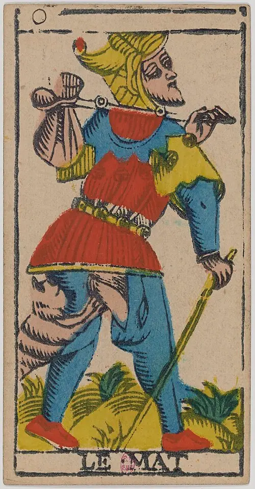 Der Narr · Le Mat. Historische Camoin-Karte, um 1890–1900, nach dem Conver-Muster.