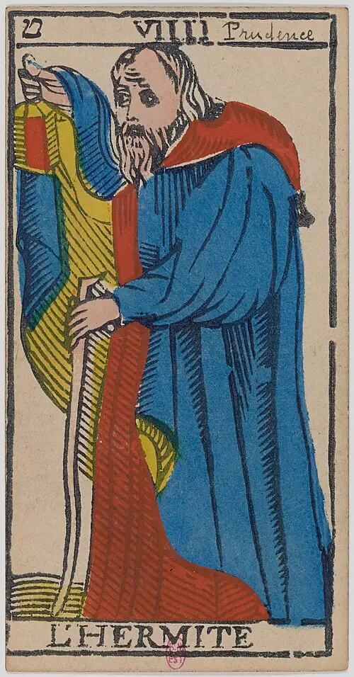 Der Eremit · L’Hermite. Historische Camoin-Karte, um 1890–1900, nach dem Conver-Muster.
